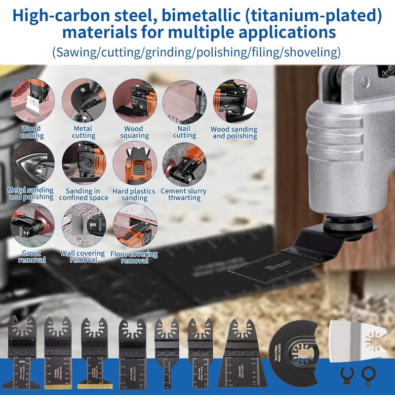 NKF 35 PCS Oscillating Saw Blades, Universal Titanium Multitool Blades fit Wood Plastics Metal, Quick Release Multi Tool Blades Kits for Dewalt Porter Cable Fein Makita and Black & Decker. - Image 3
